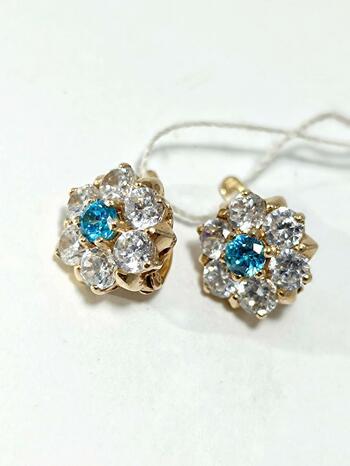 Золотые серьги женские, вставка фианит