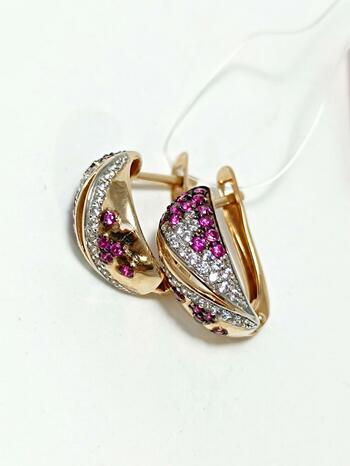 Золотые серьги женские, вставка фианит