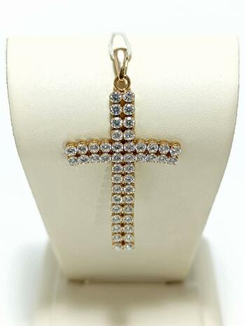 Золотая подвеска - декоративный крест, вставка фианит