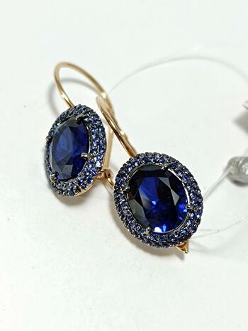 Золотые серьги женские, вставка фианит