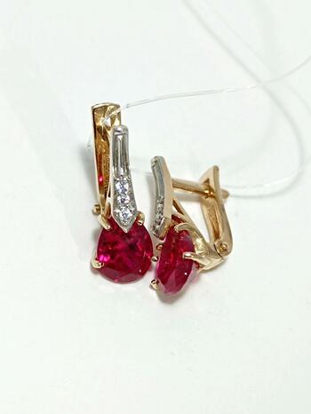 Золотые серьги женские, вставка фианит