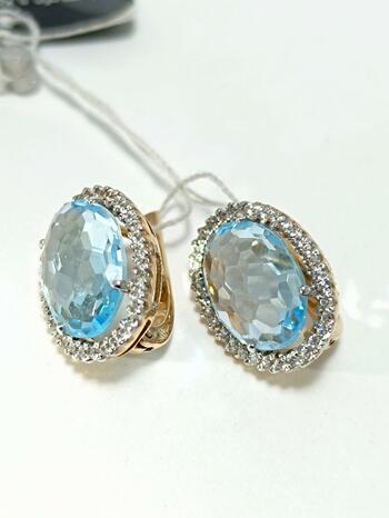 Золотые серьги женские, вставка топаз