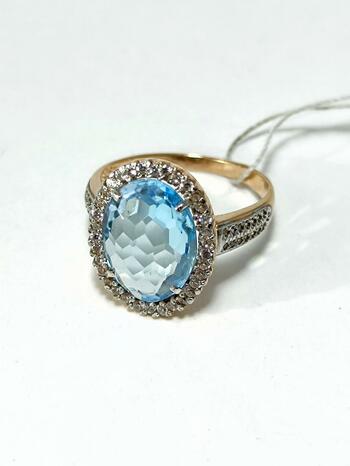 Золотое кольцо женское, вставка топаз