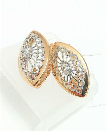 Золотые серьги, вставка фианит