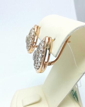 Золотые серьги, вставка фианит