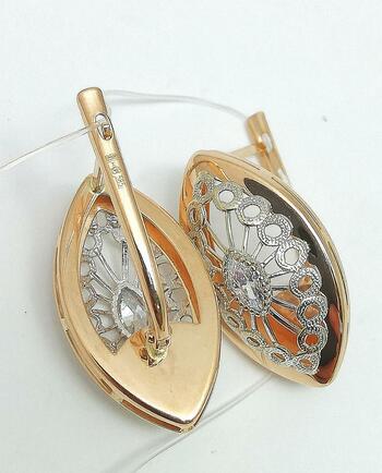 Золотые серьги, вставка фианит