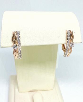 Золотые серьги, вставка фианит