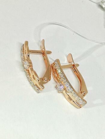 Золотые серьги, вставка фианит