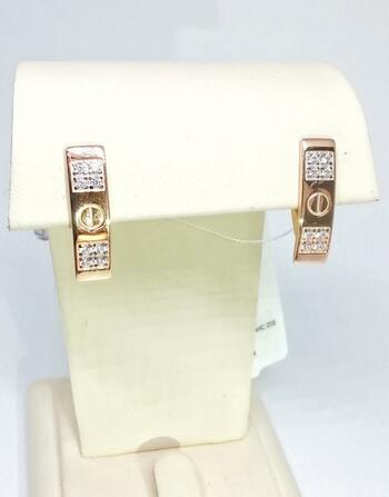 Золотые серьги, вставка фианит