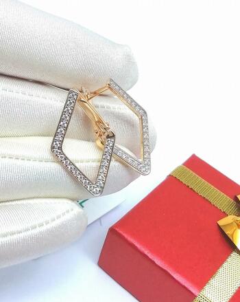 Золотые серьги, вставка фианит