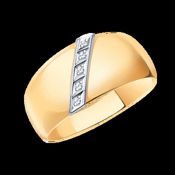 Золотое кольцо широкое, вставка фианит