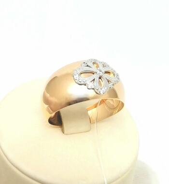 Золотое кольцо широкое, вставка фианит