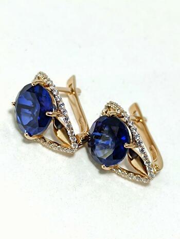 Золотые серьги женские, вставка фианит