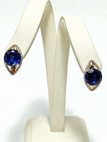 Золотые серьги женские, вставка фианит