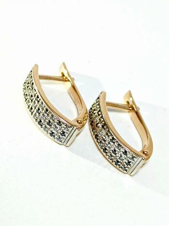 Золотые серьги женские, вставка фианит