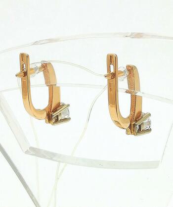 Золотые серьги женские, вставка фианит