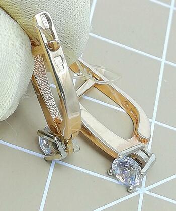 Золотые серьги женские, вставка фианит