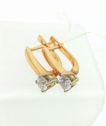 Золотые серьги женские, вставка фианит