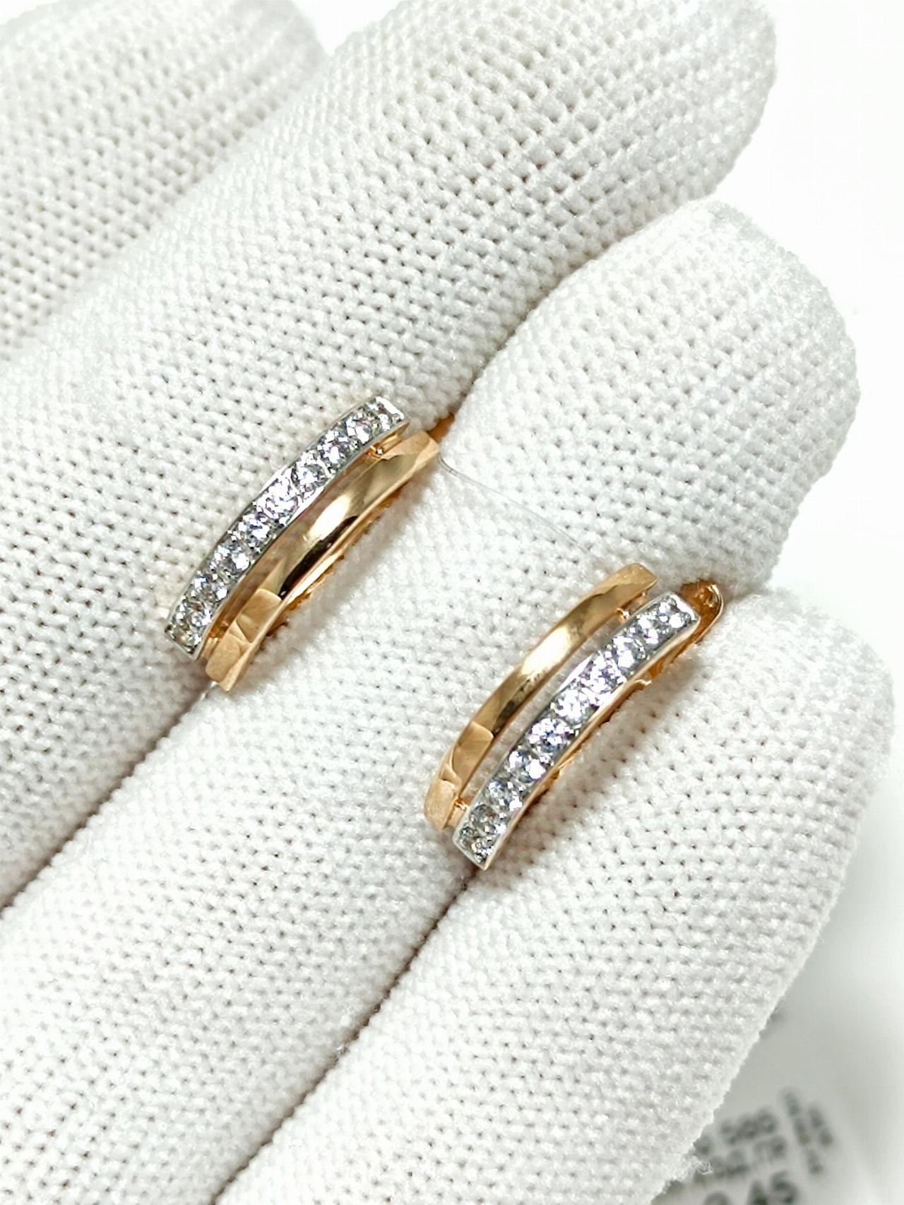 Золотые серьги дорожки, вставка фианит