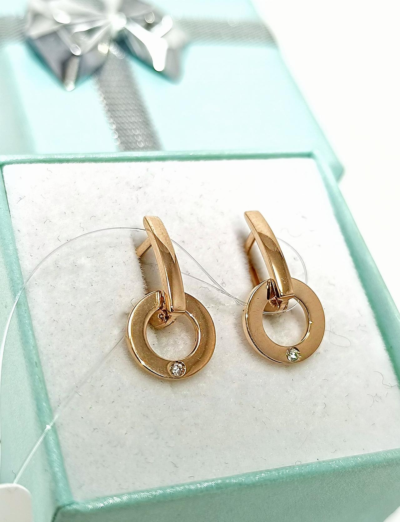 Золотые серьги женские, вставка фианит