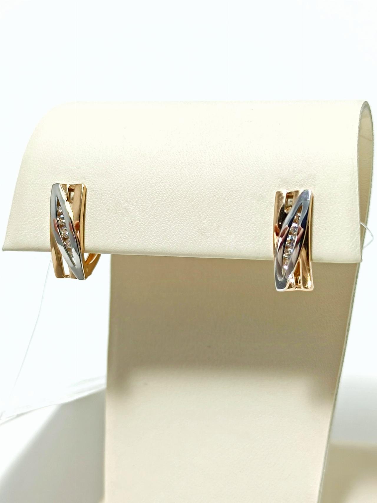 Золотые серьги женские, вставка фианит