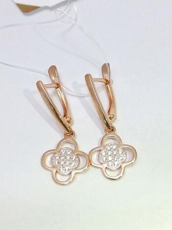 Золотые серьги, вставка фианит