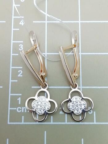 Золотые серьги, вставка фианит