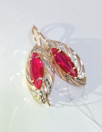 Золотые серьги, вставка фианит