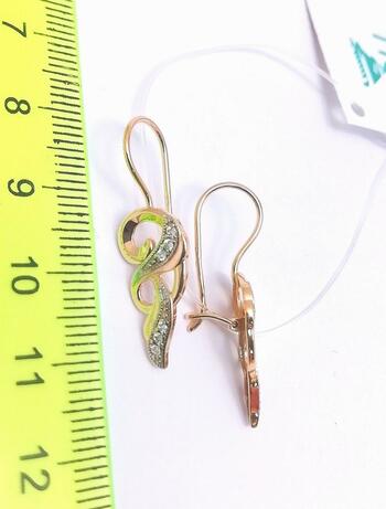 Золотые серьги, вставка фианит