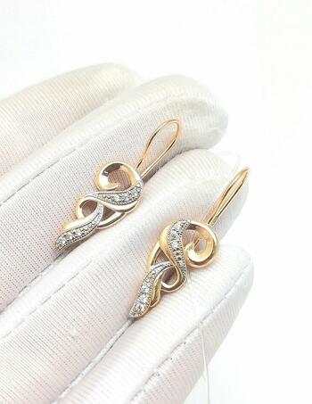 Золотые серьги, вставка фианит