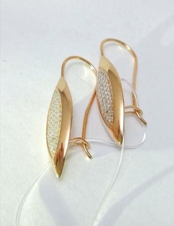 Золотые серьги, вставка фианит