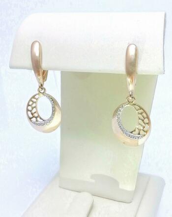 Золотые серьги, вставка фианит