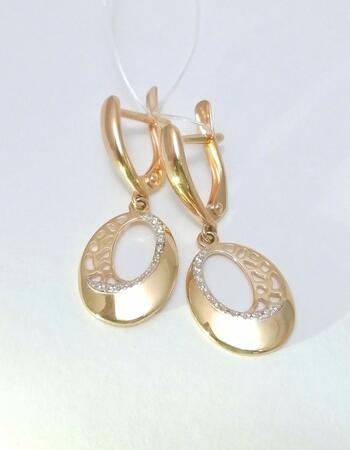 Золотые серьги, вставка фианит