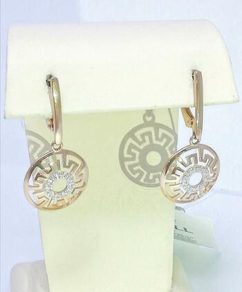 Золотые серьги, вставка фианит