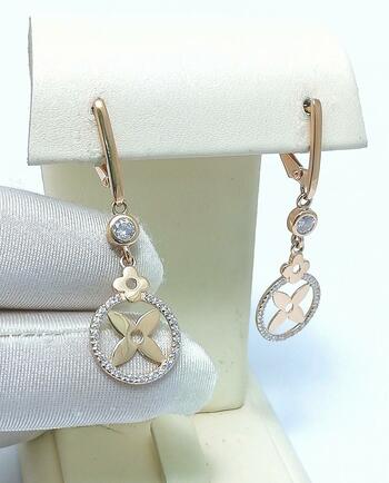 Золотые серьги, вставка фианит