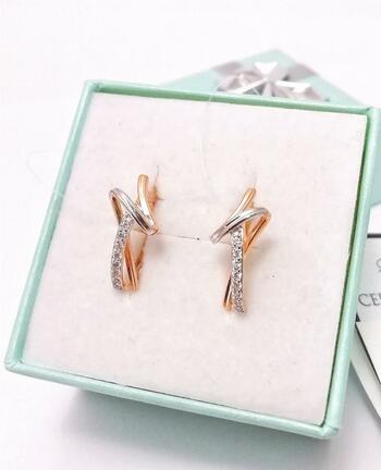 Золотые серьги, вставка фианит