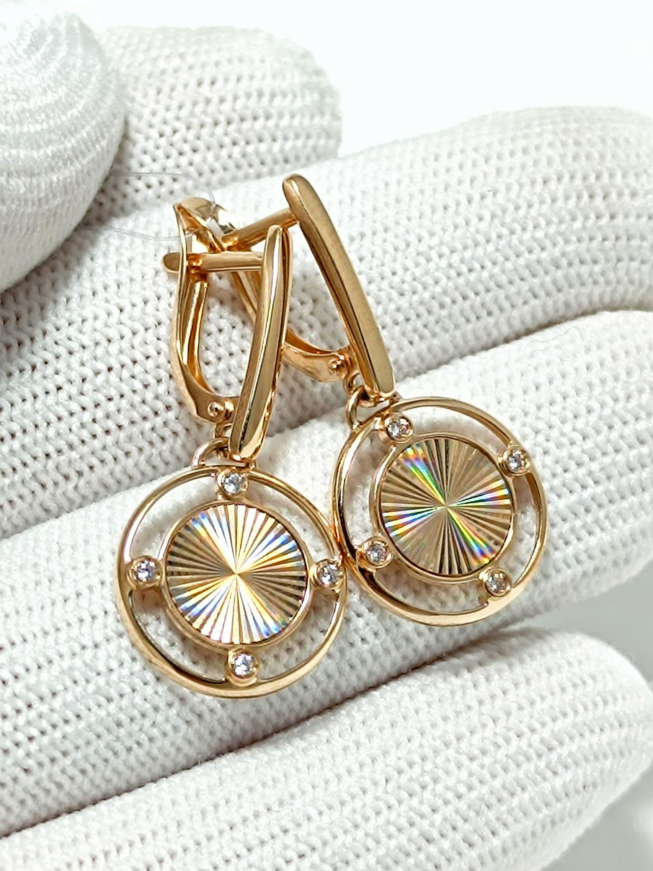 Золотые серьги женские, вставка фианит