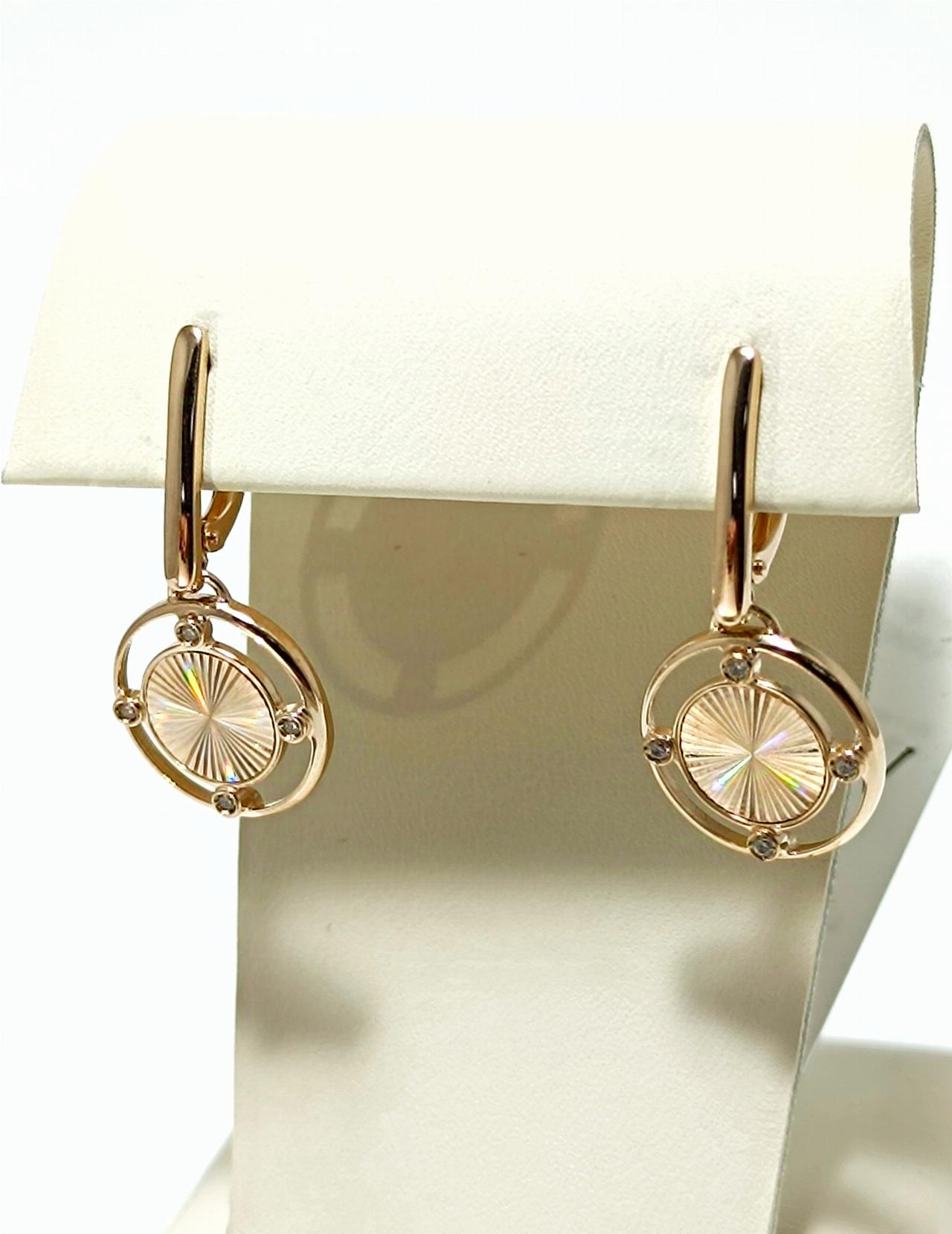 Золотые серьги женские, вставка фианит