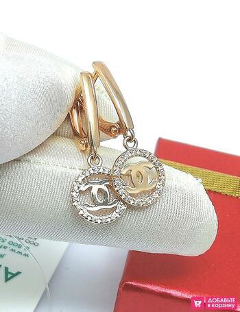 Золотые серьги женские, вставка фианит