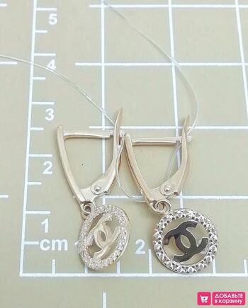 Золотые серьги женские, вставка фианит