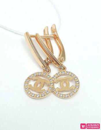 Золотые серьги женские, вставка фианит