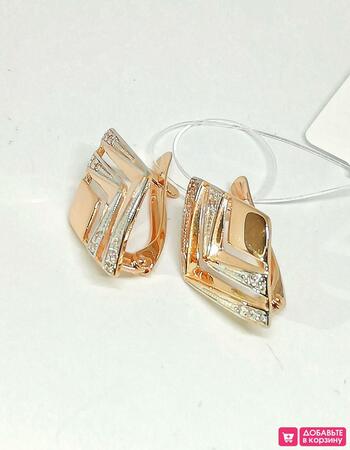 Золотые серьги женские, вставка фианит