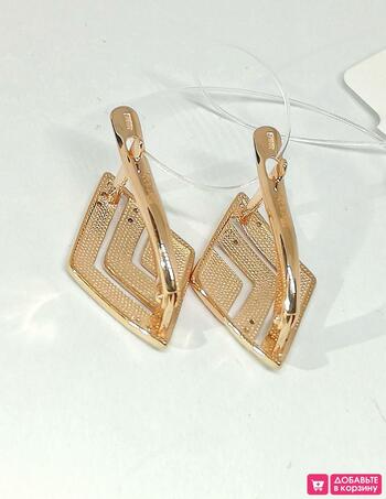 Золотые серьги женские, вставка фианит