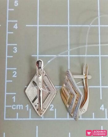 Золотые серьги женские, вставка фианит