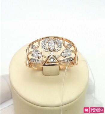 Золотое кольцо крупное, вставка фианит