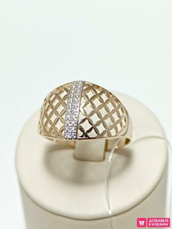 Золотое кольцо крупное, вставка фианит