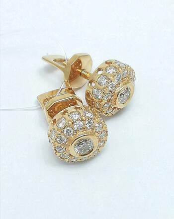 Золотые серьги пусеты, вставка бриллиант