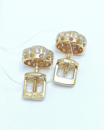 Золотые серьги пусеты, вставка бриллиант