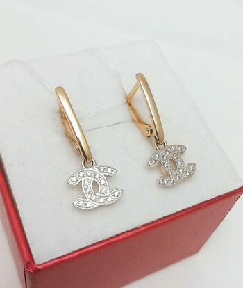 Золотые серьги, вставка фианит