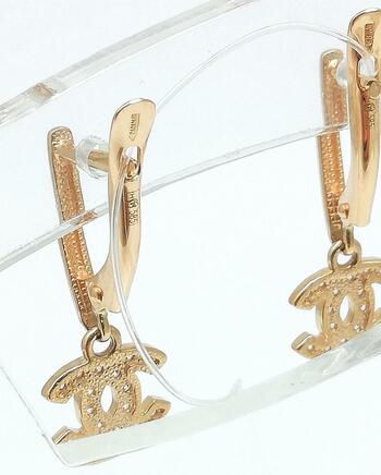 Золотые серьги, вставка фианит